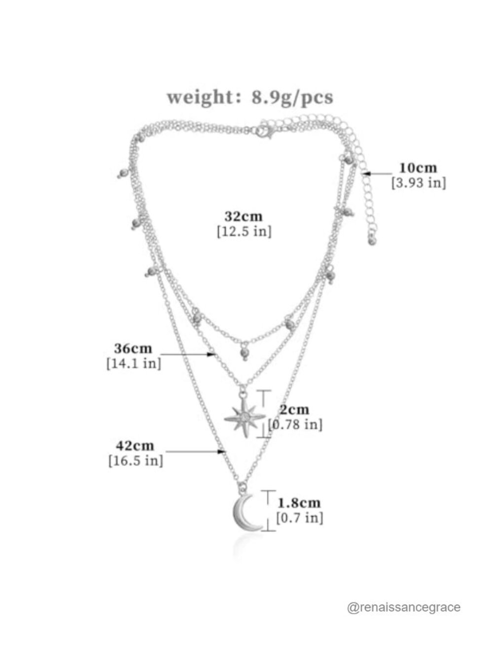 Celestial 3-Tier Layered Star Moon Necklace Dainty Adjustable